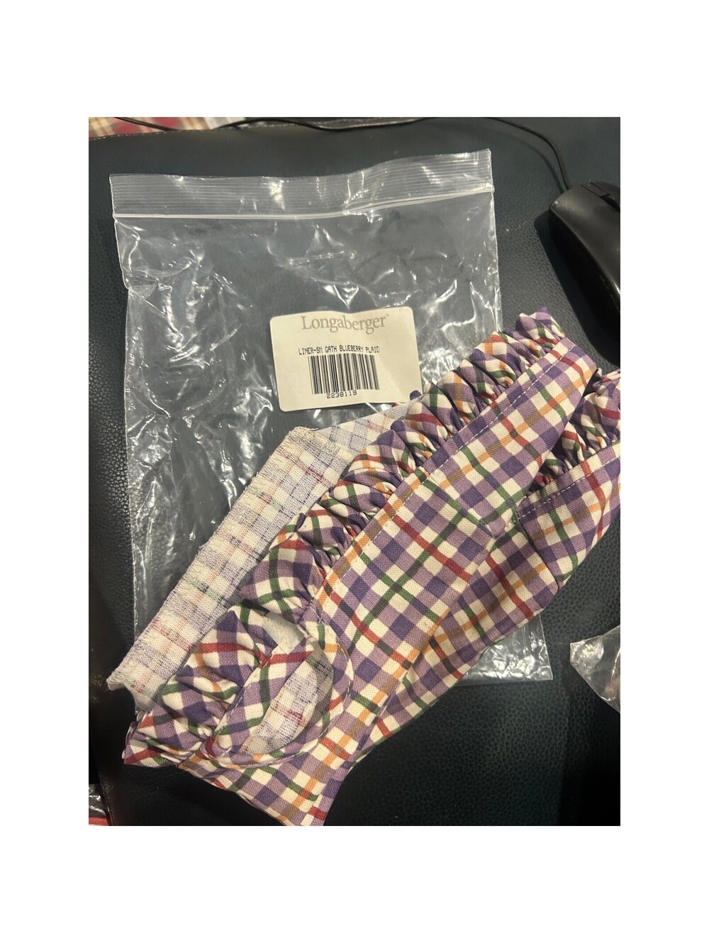 LONGABERGER SMALL GATHERING BASKET LINER Blueberry Plaid purple NEW